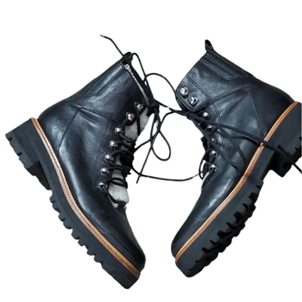 Marc Fisher Lizzie Black Leather Combat Boots